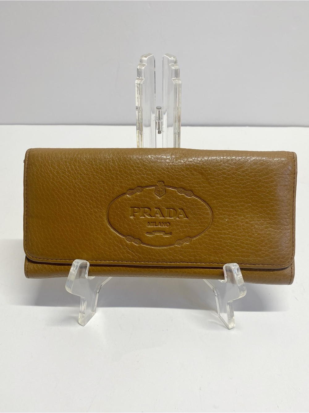 Prada Brown Pebbled Leather Flap Wallet